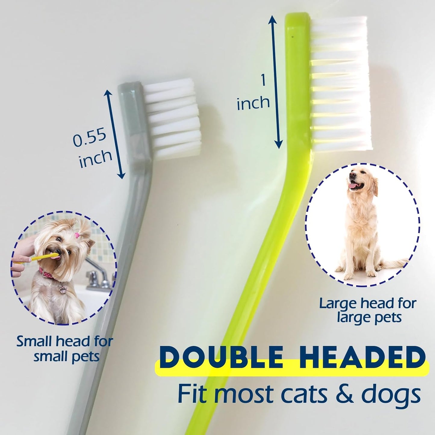 Dog Toothbrush Set of 10 - Dual Headed Tooth Brushes for Small to Large Dogs, Cat, Puppy, Kitten & Most Pet, Double Sided Teeth Cleaning Bulk Kit with Soft Bristles Long Handle, 10 Colors