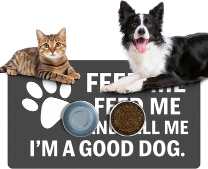 Pet Feeding Mat for Dogs and Cats, Absorbent Dog Bowl Mat Waterproof Anti-Slip, Quick Dry Dog Food Mat for Pet Water Bowl, Funny Paw Print Design (12" x 20")