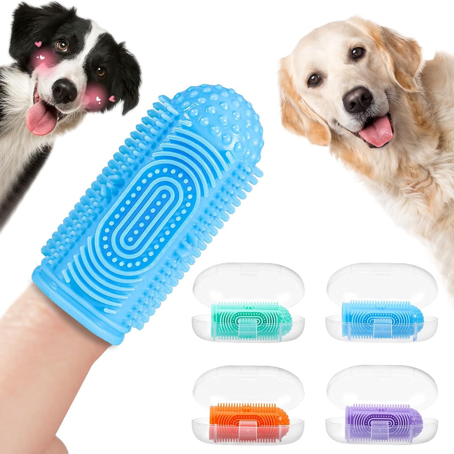 Dog Toothbrush Finger Toothbrush Dogs Tooth Brushing Kit 4Pack Dogs Finger Toothbrushes for Dog Teeth Cleaning& Dental Care Doges Tooth Brush Pet Toothbrush
