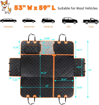 URPOWER 6-in-1 Dog Car Seat Cover for Back Seat, Waterproof Dog Car Hammock with Mesh Window, Non-Slip Pet Backseat Protector for Cars, Trucks and SUVs