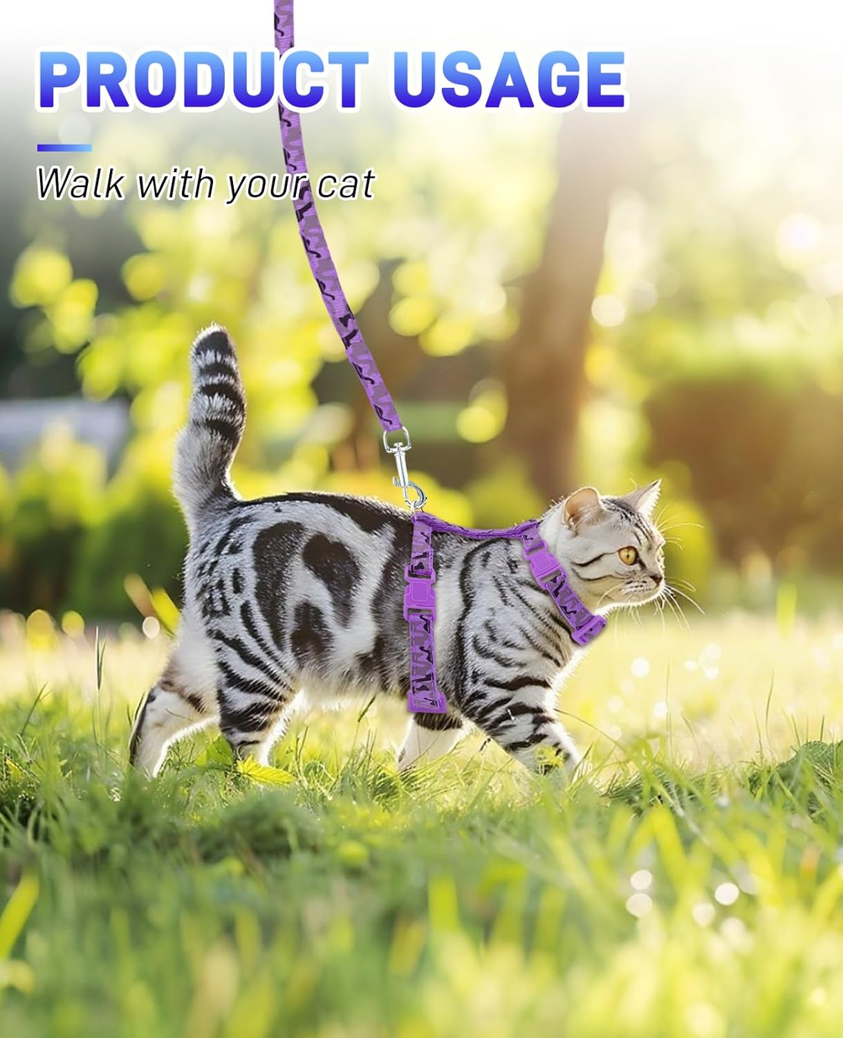 3 Pack Cat Leash and Harness Set, Lightweight Adjustable Collar Escape Proof for Cats