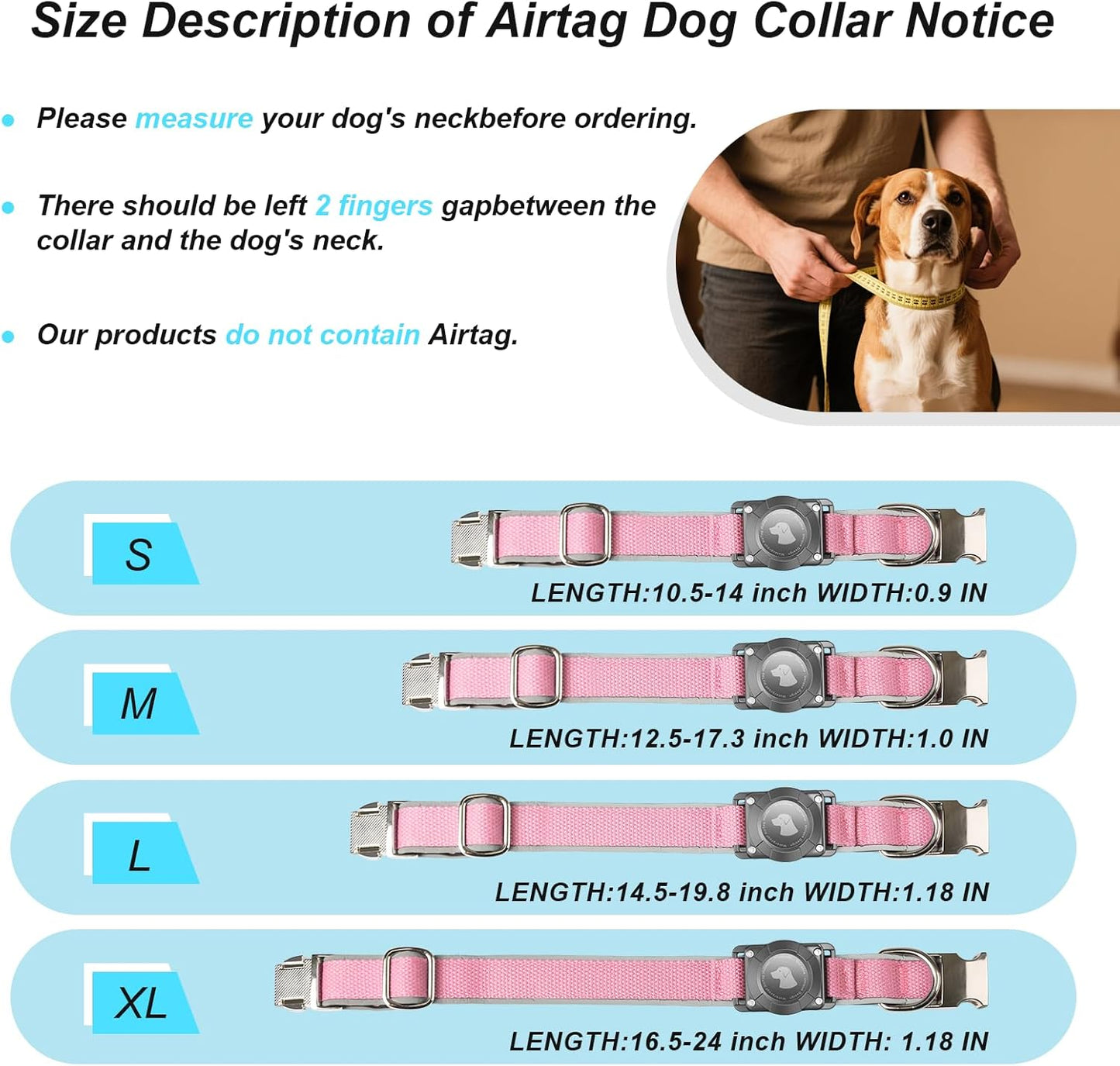 Waterproof Airtag Dog Collar - Nylon Collar with Durable Airtag Holder, Reflective&Anti-Lost with Safety Metal Buckle, Soft Padded Adjustable for Small Medium Large Dogs Pink L