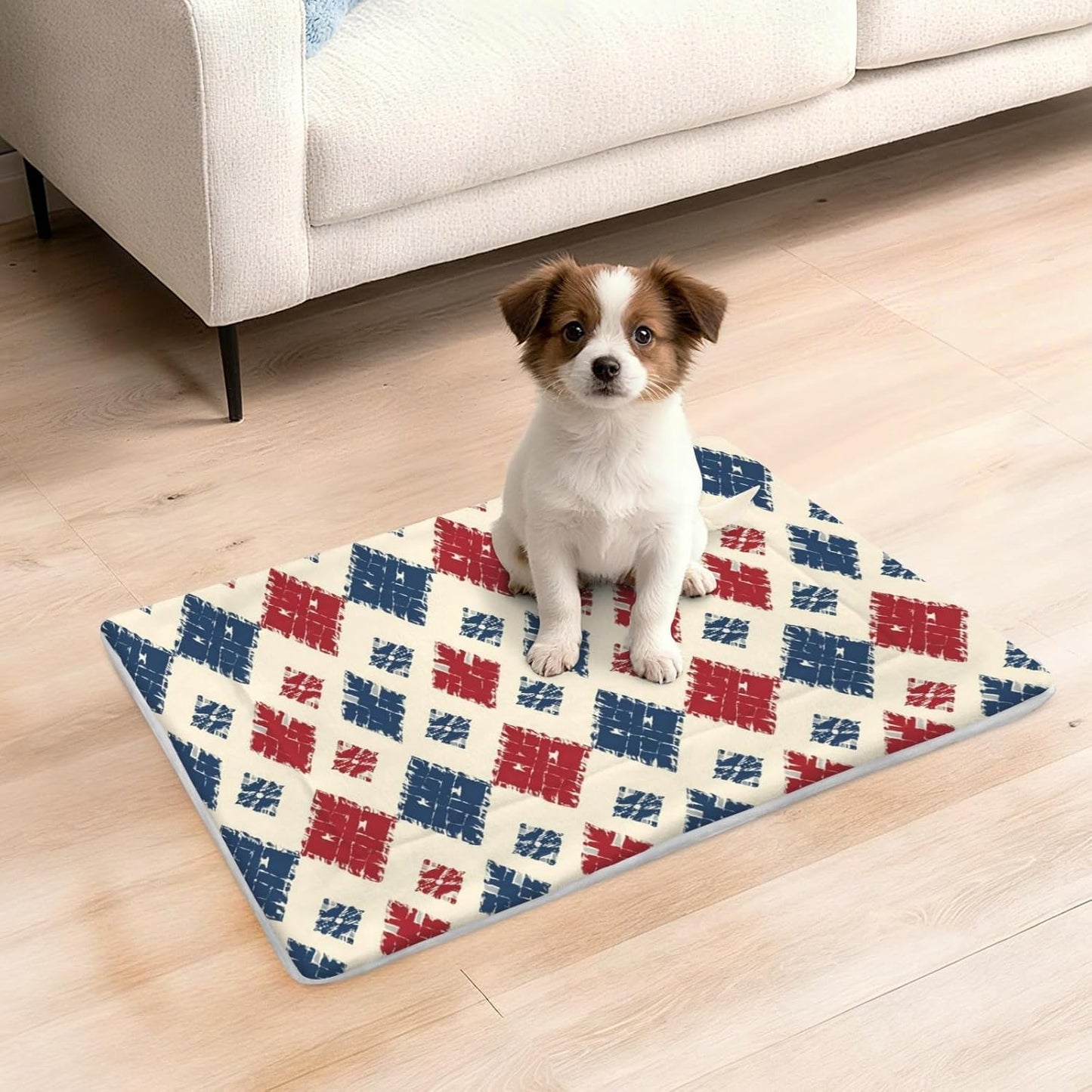 susiyo Whimsical Neutral Geometric Print Dog Bed Mat - Super Soft & Warm Pet Pad, 25x18 Inch Machine Washable Mat for Small Medium Dogs, Couch Protector, Crate & Travel Bed Topper