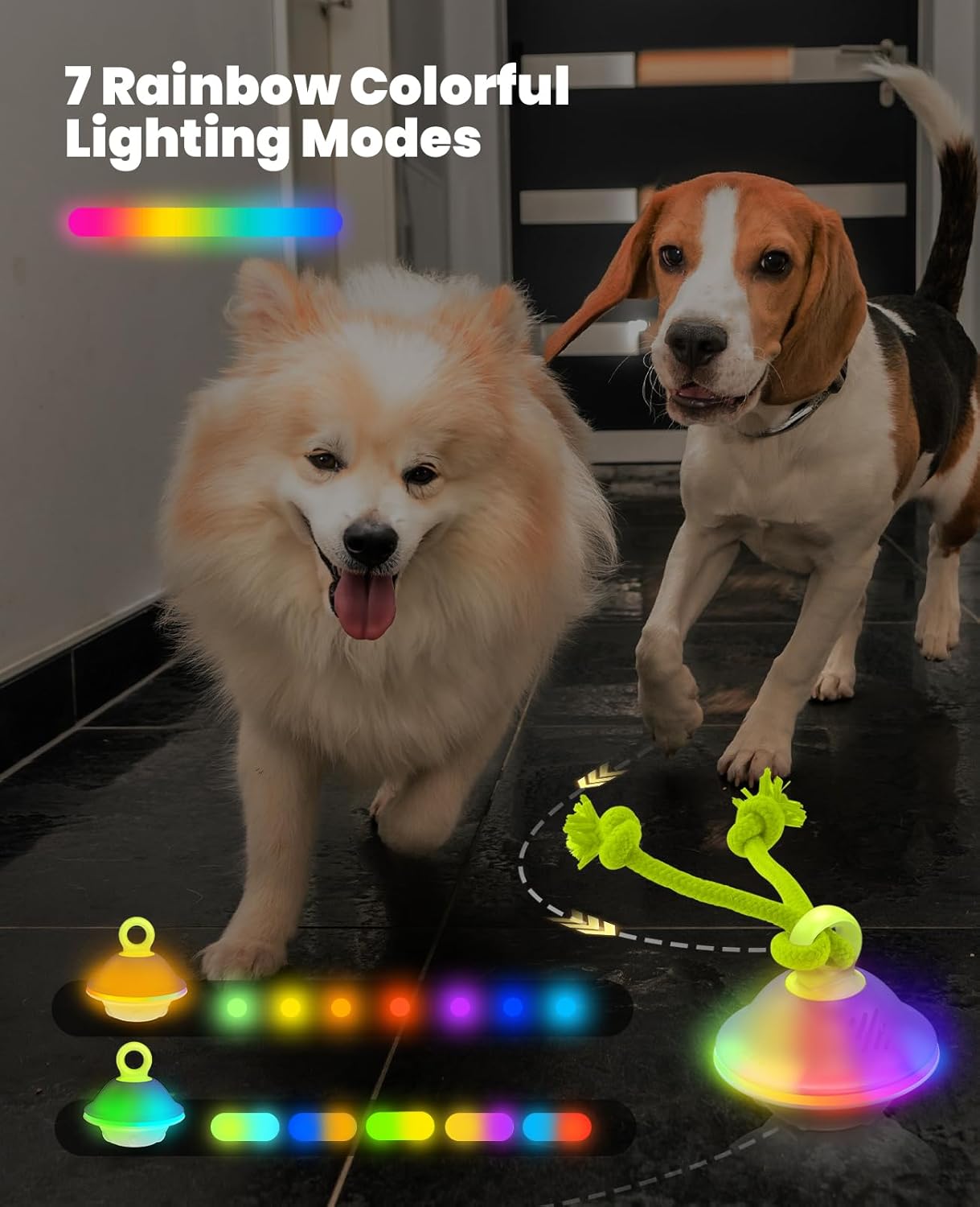 Smart Interactive Dog Toys, Automatic Moving and Rolling Dogs Ball with Rope, Motion-Activated Squeaky Ball for Small Medium Dogs for Boredom, RGB Lights, stimulating Sound, Voice Recording