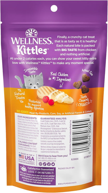 Wellness Kittles Crunchy Natural Grain-Free Cat Treats, Chicken & Cranberry, 2-Ounce Bag