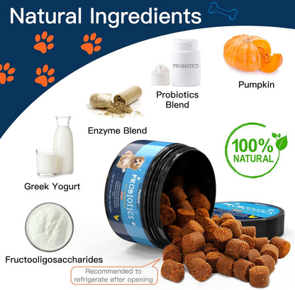Probiotics for Dogs + Dog Multivitamin Supplement, Glucosamine, Digestive enzymes, Omega-3, Chews for Itchy Skin and Itchy Ears, Joint, Skin, Digestive Health, Immunity Health