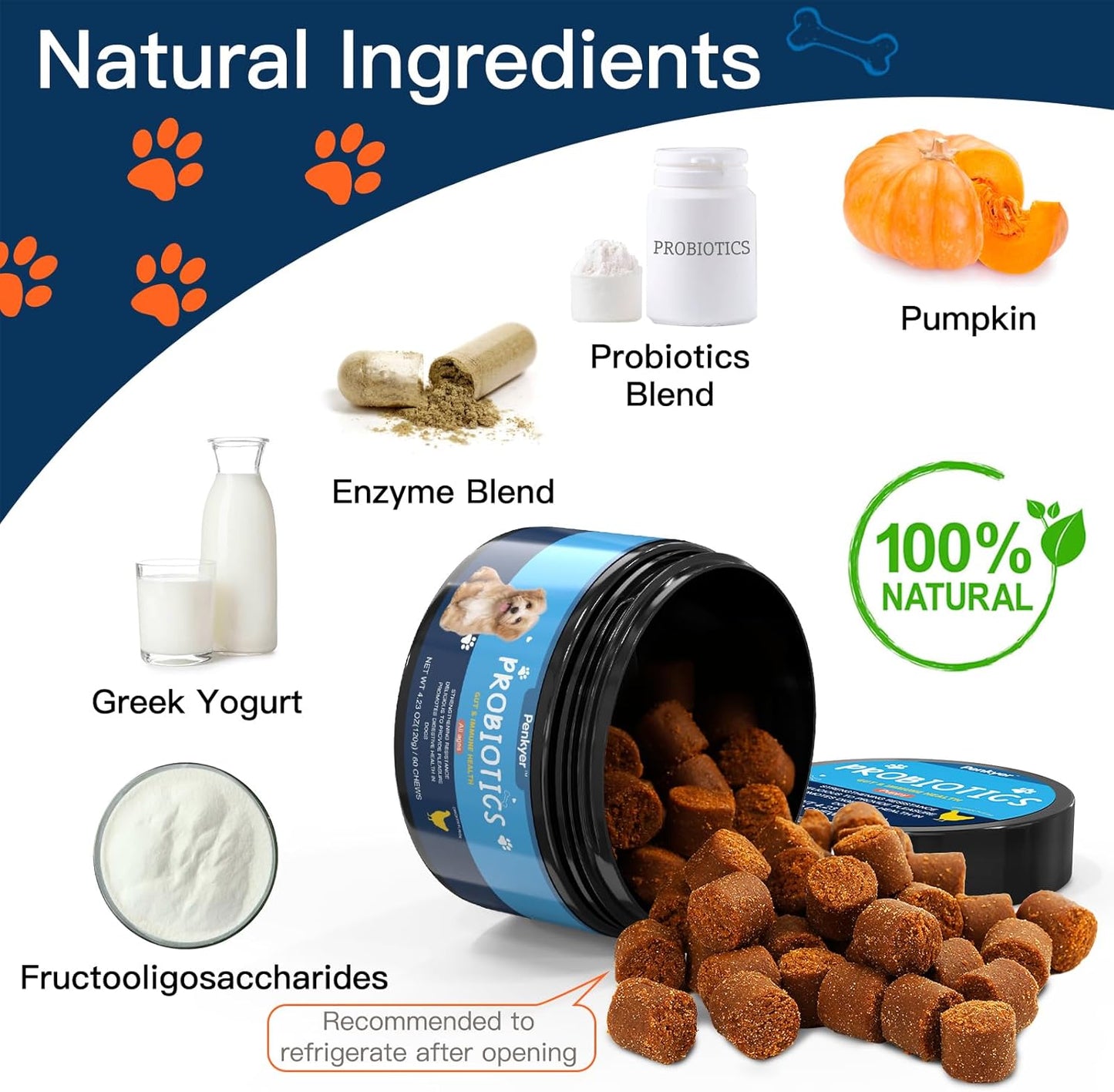 Probiotics for Dogs, Dog Probiotics for Yeast, Itchy Skin and Itchy Ears, Digestive Enzymes with Prebiotics for Digestive Health, Probiotic Chews for Dogs Support Immunity Health - (Chicken 60 Ct)