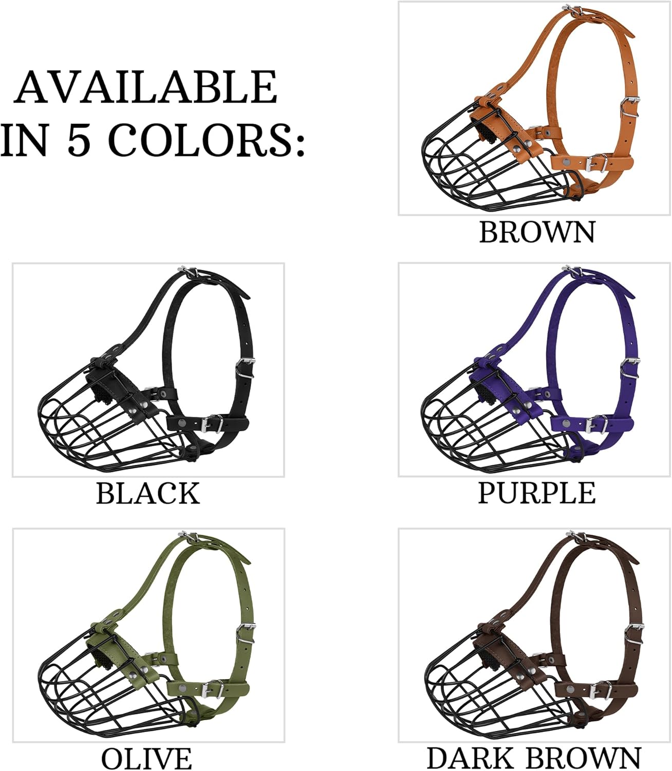 Pitbull Dog Muzzle Breathable Metal Basket for Large Dogs Amstaff Staffordshire Terrier Secure Wire Mask Adjustable Durable Leather Straps Biting Chewing Barking (Black)