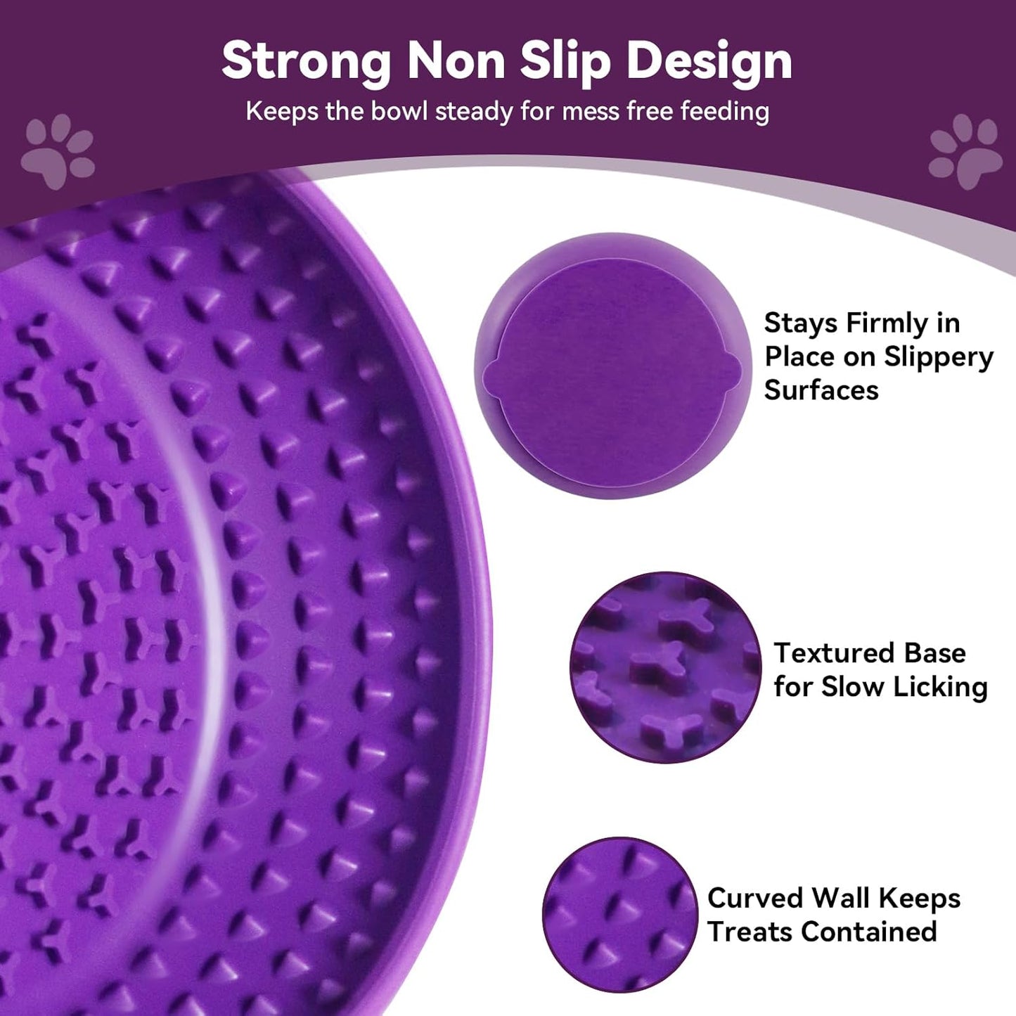 Slow Feeder Dog Bowl, BPA-Free Silicone Lick Mat for Small and Medium Dogs, Non-Slip & Dishwasher Safe (Purple - S)