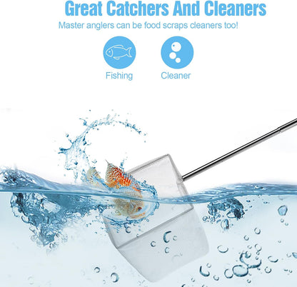 2 Pack Fish Tank Net 3 Inch Square Small Fish Net with Extendable Stainless Steel Handle Fine Mesh Shrimp Nets for Aquarium Tank Pond Bettas Debris Skimming