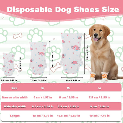 40 Pcs Disposable Dog Boots, Disposable Dustproof Dog Shoes, Breathable Disposable Pet Booties with Adjustable Self-Adhesive Bandage for Indoor and Outdoor Use Protection (Pink, L)