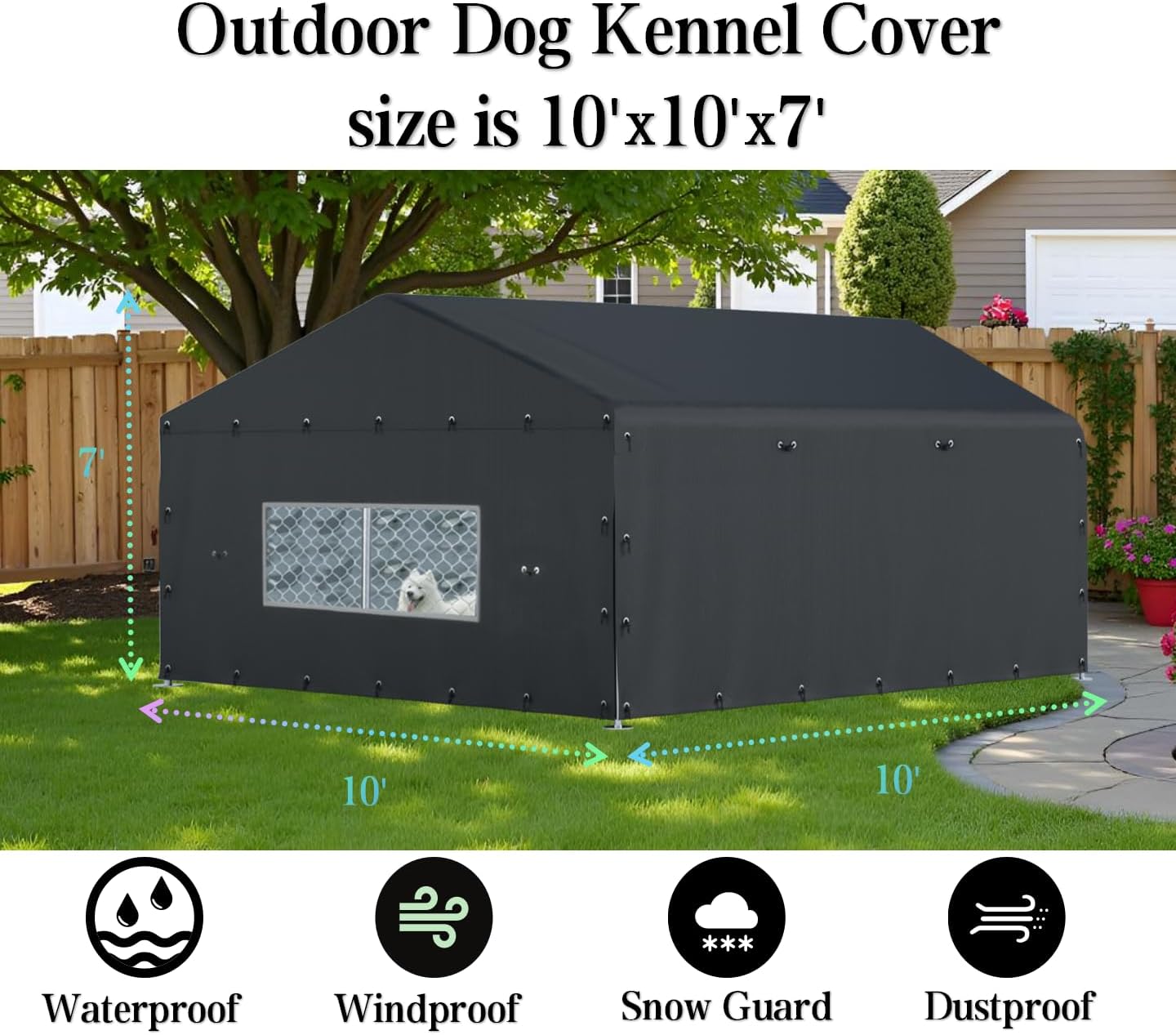 Dog Kennel Cover,Featuring Multiple Elastic Bungee Cords and Windproof Ropes. Made From 600D Waterproof Oxford Fabric, This Replacement Cover Provides Full Coverage for Your Kennel,10'×10'×7'