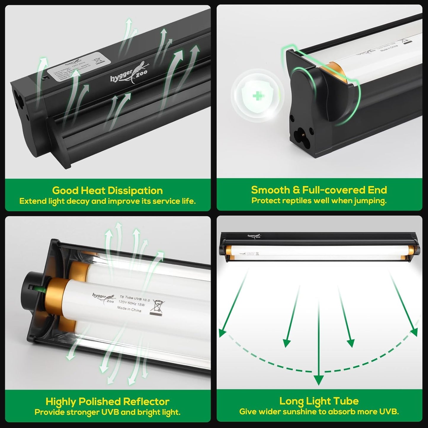 T5 UVB Reptile Light Fixture HO UVB Bulb Lighting Combo Kit, 10.0 UVB Light for Reptiles Terrarium Hood with 8W Reptile Light Bar UVA UVB Desert Lamp for Bearded Dragon Turtle Tank, 12 Inch