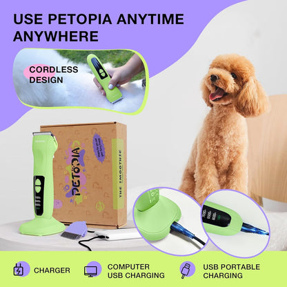 Professional Dog Clippers for Grooming, Low Noise Electric Quiet Dog Grooming Kit, Rechargeable Cordless Dog Shaver Clippers, with 9mm Blade for Dogs Cats Pets (Green)