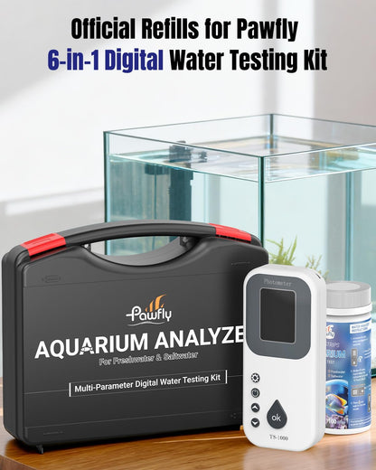 Pawfly 100 Pcs Aquarium Test Strips 6 in 1 Digital Water Testing Kit, Fish Tank Testing Strips for pH Nitrate Nitrite Chlorine Total Hardness & Carbonate, Fresh/Salt Aquarium Water Test Kit