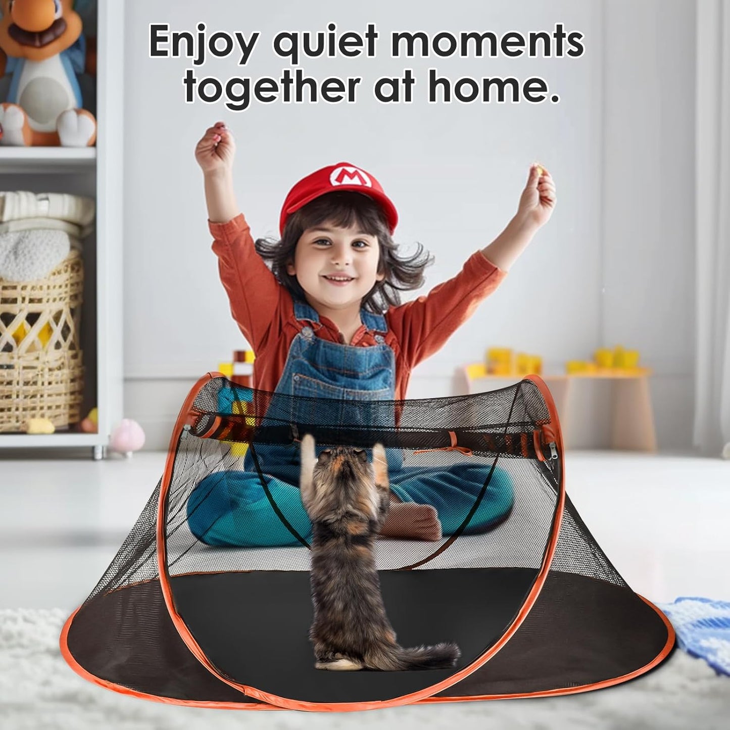 Portable Cat Tent for Bearded Dragon, Outdoor Cat Enclosures, Portable Pet Playpen for Cats and Small Animals, Pet Enclosure with Carry Bag(Orange)