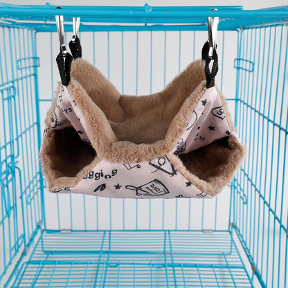 Pet Hammock with Adjustable Straps and Hooks Hanging Sleeping Bed Double Layer for Guinea Pig Squirrel Hamster Kittens Cats Small Animal Cage
