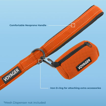 Best Pet Supplies Voyager Reflective Dog Leash or Collar with Neoprene Handle, for Small, Medium, and Large Breed Puppies, Cute and Heavy Duty for Walking, Running and Training - Orange, L