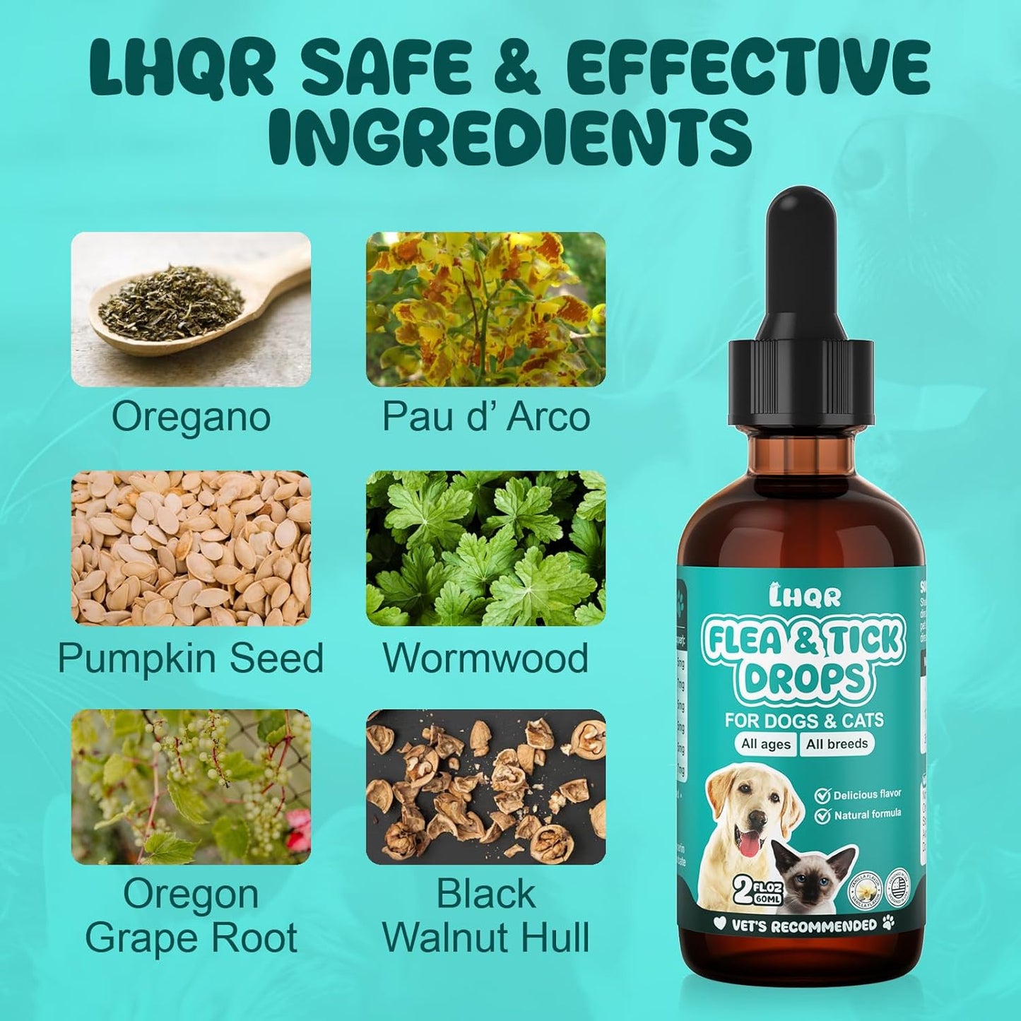 Flea and Tick Prevention for Dogs and Cats, Natural Oral Flea and tTick Treatment, Supports Flea Defense, Healthy Skin & Coat, Herbal Ingredients Suit for All Breeds and Sizes - Vanilla-2 FL Oz