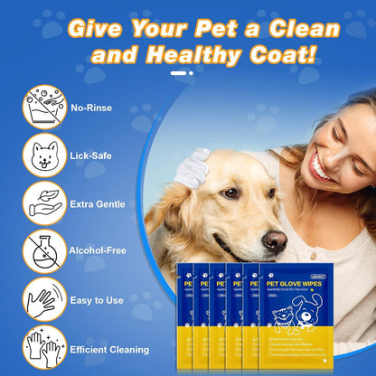 Pet Glove Wipes for Dogs and Cats, Deodorizing and Cleaning Gloves, Hypoallergenic Coconut Oil Grooming Wipes, Individually Wrapped Dog Bath Wipes, for Pet Dry Cleaning, Daily Care and Travel, 18 Pcs