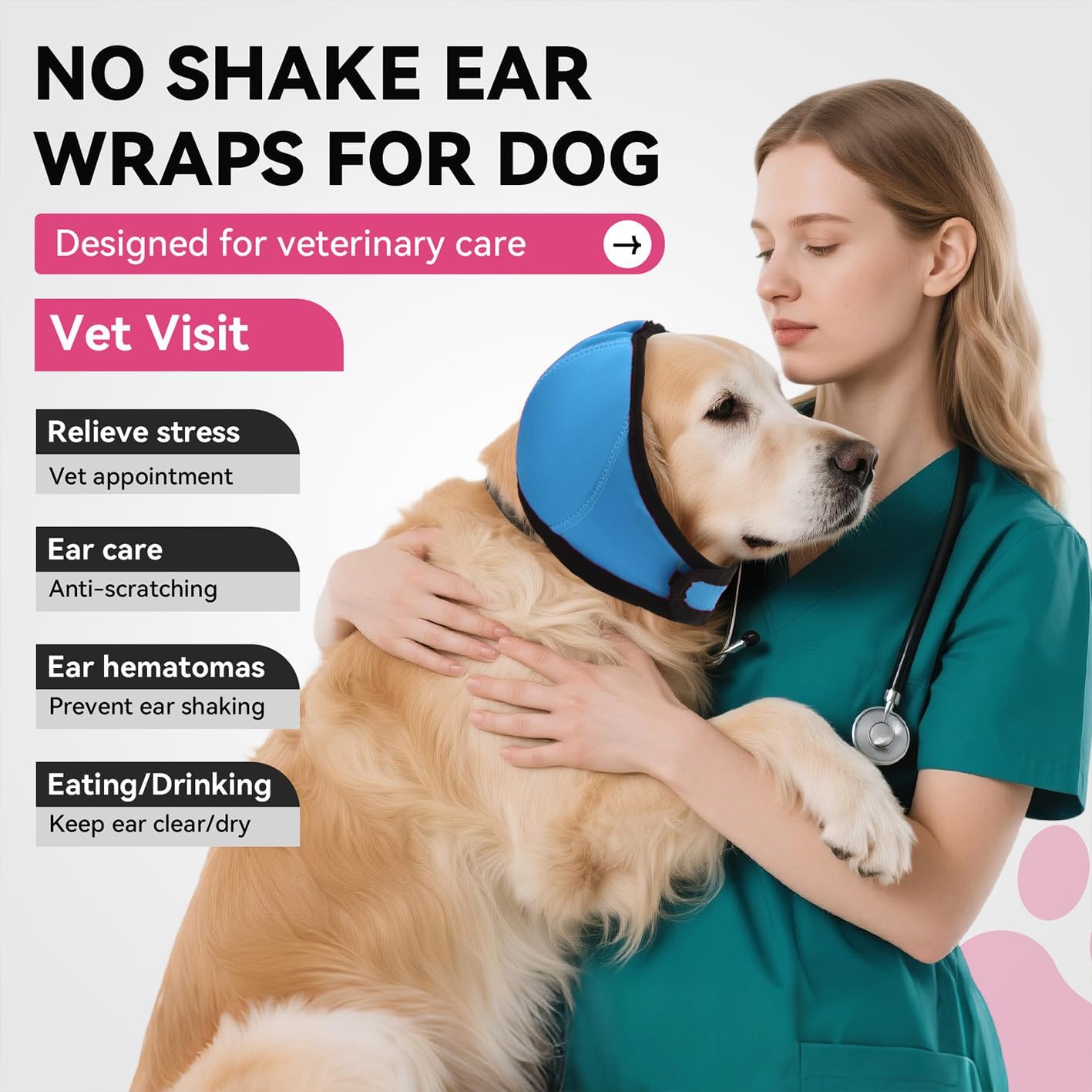 Quiet Dog Ear Muffs,Anxiety Relief/Noise Protection-Grooming-Thunder-Fireworks,Hematoma Ear Wrap,Adjustable Quiet Head Cover Sleeves Ear Covers for Bath (Blue, Medium)