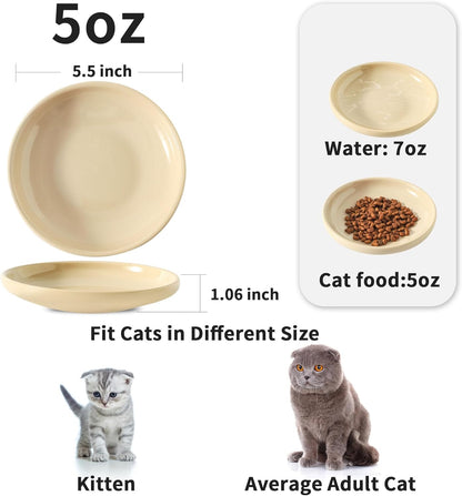 3 PCS Ceramic Cat Bowls, 5.5 in Pet Food Bowl Cat Dishes for Food and Water, Small Dog Dish(Khaki)