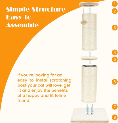 PAWSCRAT Cat Scratching Post 32" Tall, Large Diameter Natural Sisal Cat Scratch Post with Dangling Ball, Scratch-Resistant and Durable for Indoor Cats, Protect Your Furniture,Large/X-Large