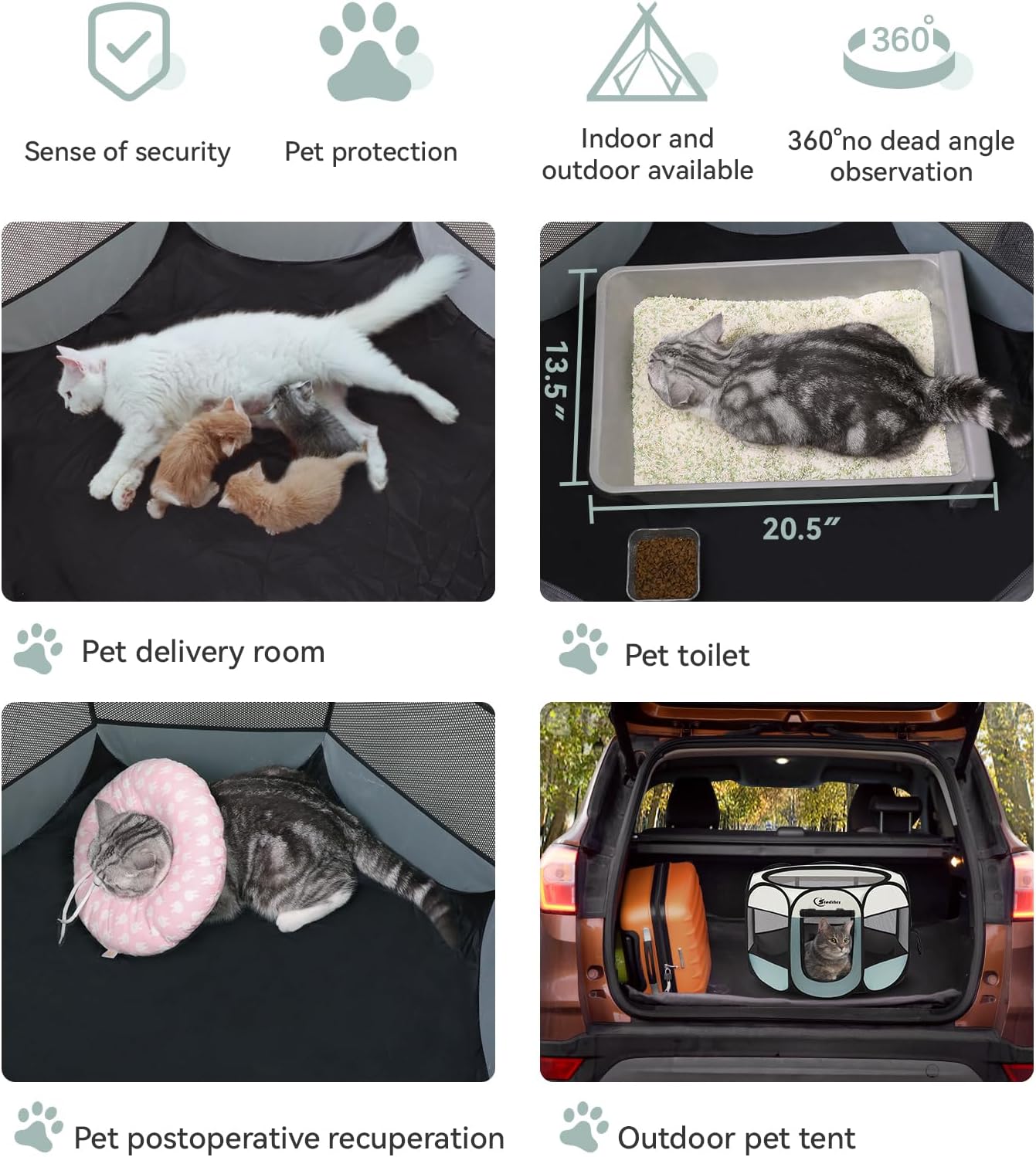 Dog Playpen with Washable Pee Pad, Puppy Pet Cat Playpen Small Dogs Tent Crate Indoor/Outdoor, Portable Pop Up Kennel with Carrying Case for Cats/Rabbits(Grey,Small with pad)