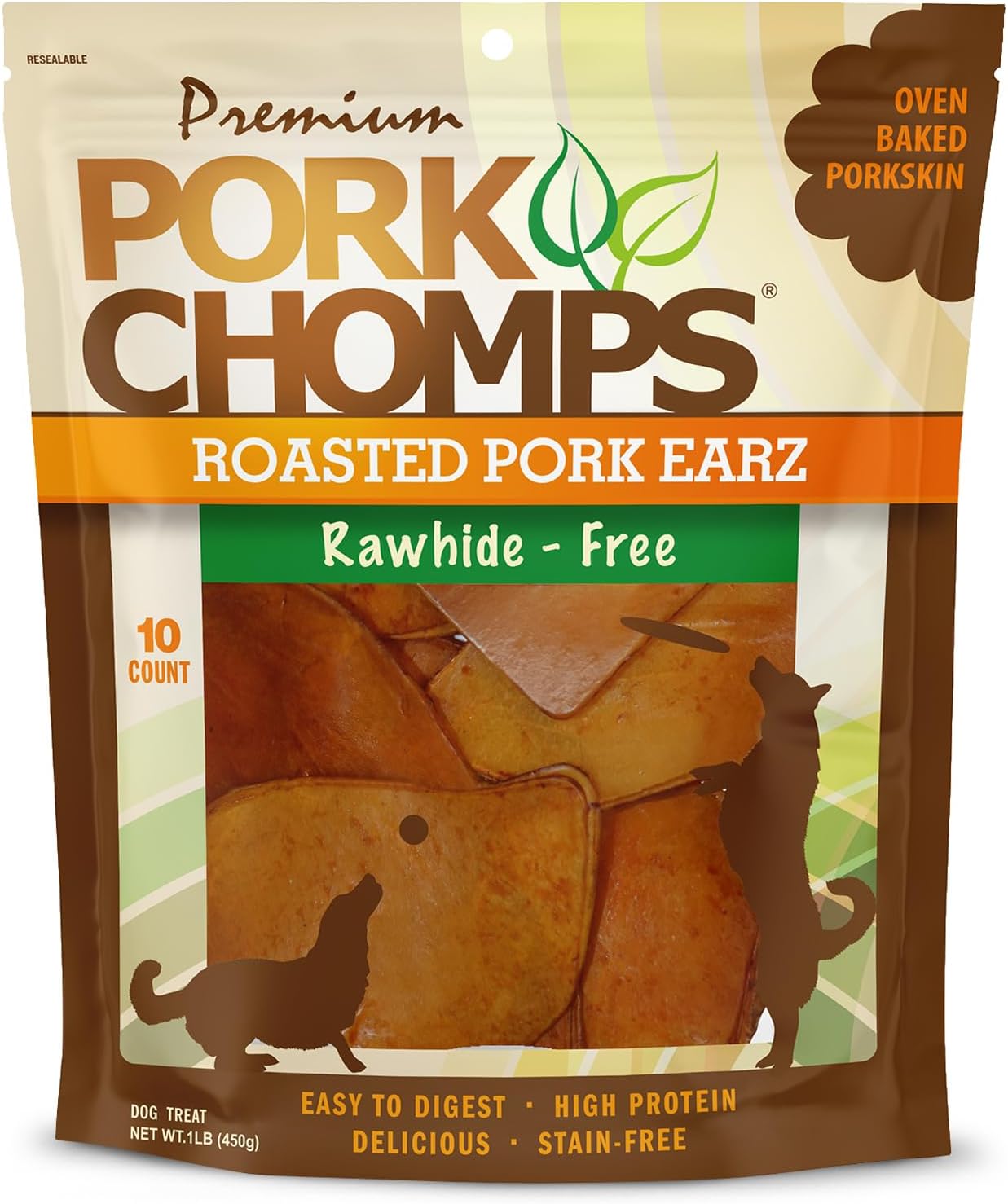 Pork Chomps Roasted Pork Skin Dog Chews, Ear Shapes, 10 Count
