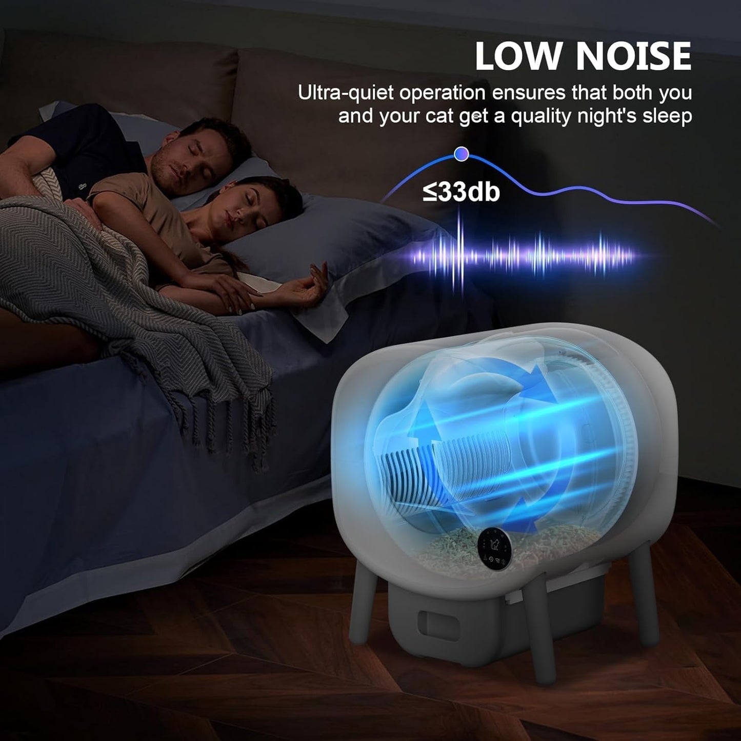 Cumrige Self Cleaning Litter Box, 95L Automatic Litter Box Self Cleaning for Cats, App Control,Safety Protection, 2 Rolls Garbage Bags,White & Grey