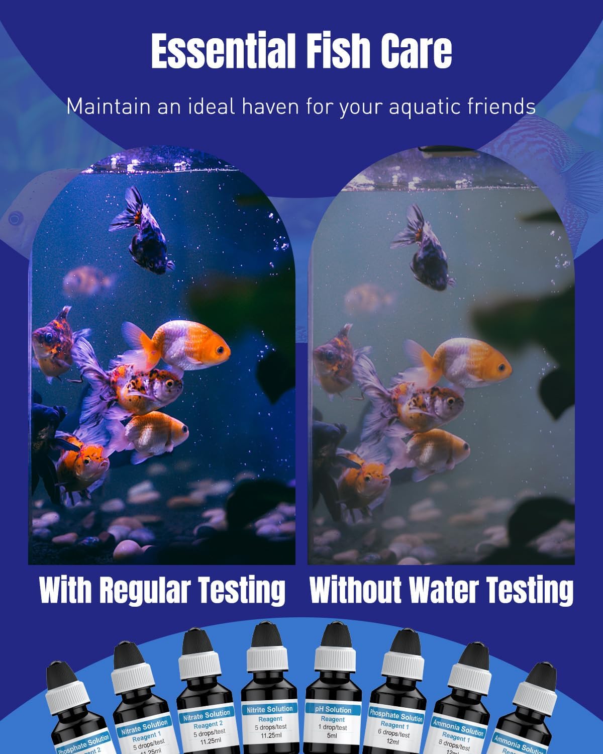 Pawfly 5 in 1 Aquarium Water Master Test Kit, Aquarium Water Test Kit Fish Tank Water Testing Kit for pH Nitrite Nitrate Ammonia & Phosphate, Aquarium Test Kit for Freshwater & Saltwater Fish Tanks
