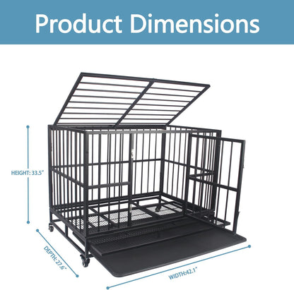 Heavy Duty Dog Crate - Indestructible Large Dog Kennel, Dual Door, Safety Lock, Spacious & Removable Tray for Easy Clean (42" inch)
