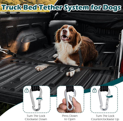 PetBonus Truck Bed Dog Leash, Dog Truck Tether Tie Down, Adjustable Safety Out Leash, Comfortable Pick-Up Bed Restraint Lead, Ratchet Tightening Pet Car Harness Belt, Single Lead (Black)