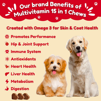 Dog Multivitamin, chewable multivitamin for Dogs, Supplements for Hip & Joints, Skin & Coat, Omega 3 Oil for Immune, Heart & Digestive Health, Senior & Puppy Multivitamin - Chicken Flavor - 120ct
