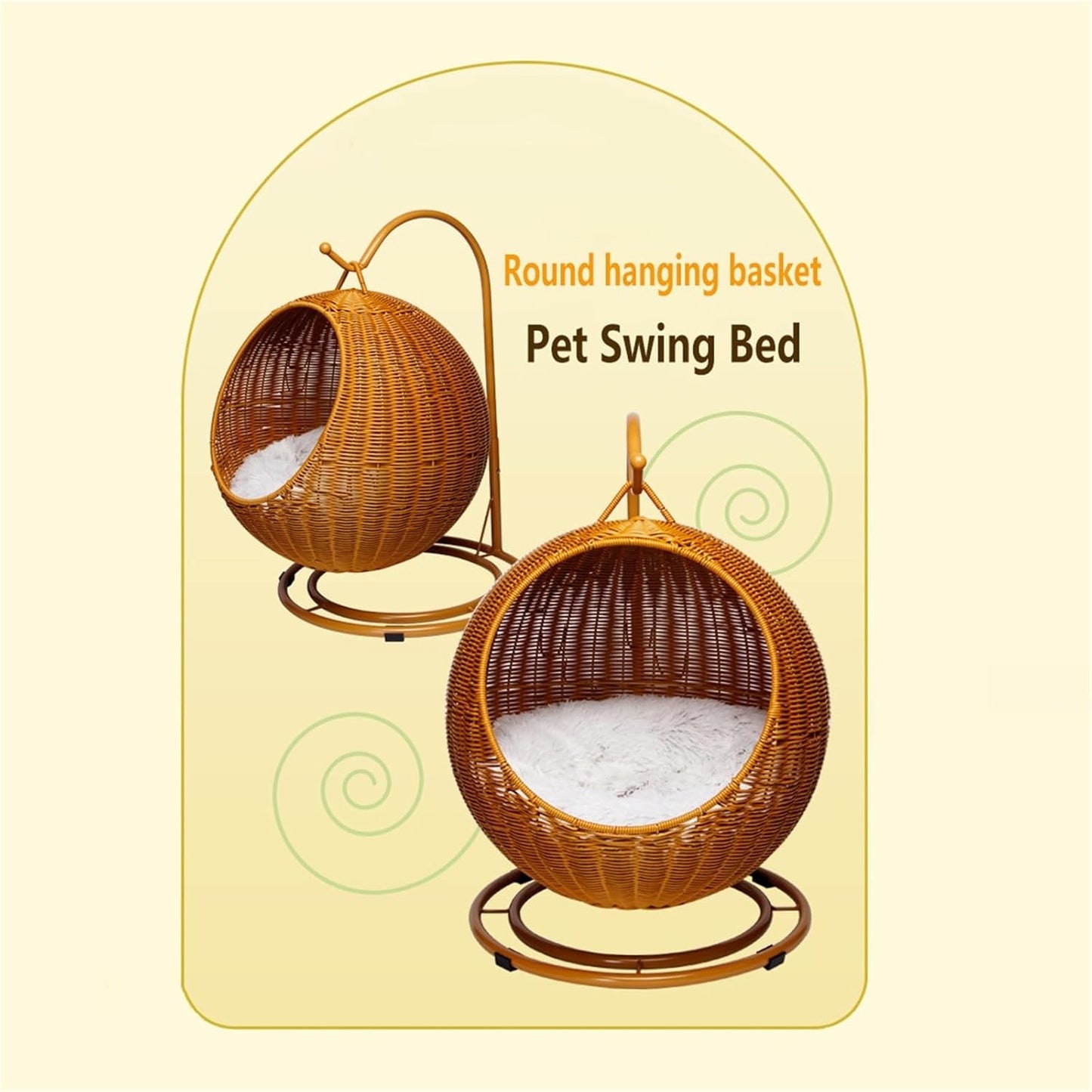 Cat Swing Bed with Cushion Indoor Outdoor Wicker Hanging Cat Bed for Dogs, and Small Animals pet Egg Chair for Living Rooms, Bedrooms, Patios, or Gardens(Brown)
