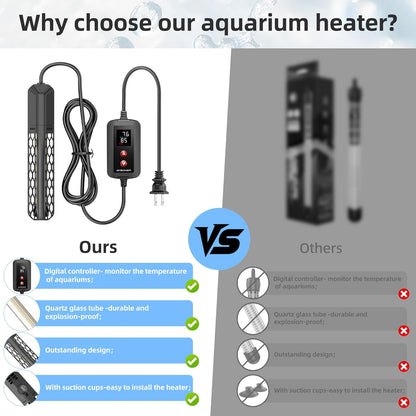 Aysoner Aquarium Heater for Fish Tank: 100W Adjustable Submersible Thermostat with Off-Water Protection & UL Certified Cord for 10-20 Gallons Fish Turtle Tank Enthusiasts