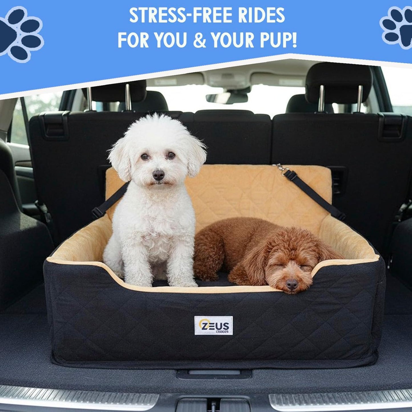 Large Dog Car Seat – Booster Seat Bed for Pets up to 55 lbs, Black, Travel Safety | Fits 2 Small Dogs Pets| Washable Cover & Thick Cushion | Rear Seat or SUV