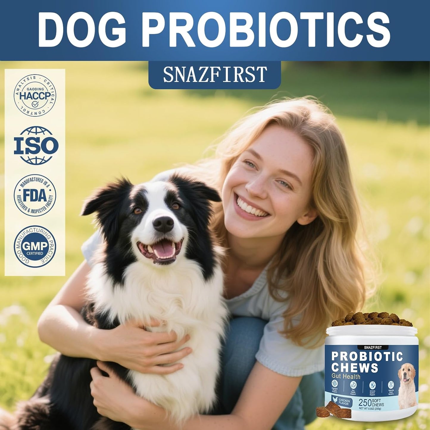 Probiotics for Dogs, Dog Probiotics Chews for Digestive Health & Gut Health, Improve Immune System,Constipation & Diarrhea Relief(Chicken Flavor, 250 Chews)
