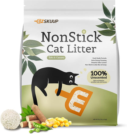 Non-Stick Box Tofu Cat Litter Mix Cassava, Strong Clumping Low Tracking Kitty Litter, Natural Biodegradable Litter, Plant Odor Control, Low Dust Easy to Scoop, Light Color for Health Tracking, 9Lb