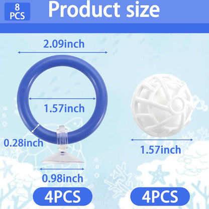 8 Pcs Betta Fish Toys, 4Pcs Betta Fish Tank Accessories and Turtle Toys for Aquatic Turtles with 4 Filter Balls (40mm), Aquarium Training Feeding Ring