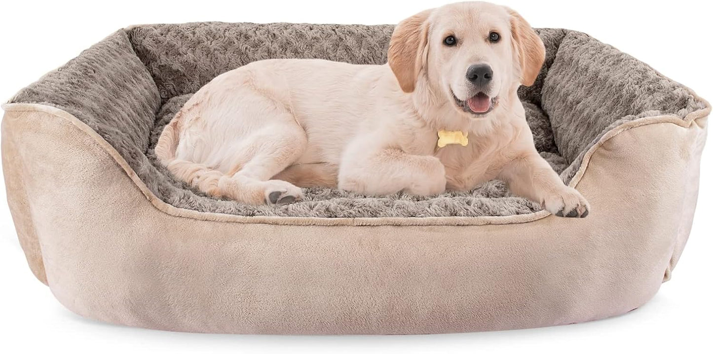 JOEJOY Rectangle Dog Bed for Large Medium Small Dogs - Washable Orthopedic Sofa Bed, Soft Breathable Puppy & Pet Cuddler, Durable Calming Dog Bed with Anti-Slip Bottom, Multiple Sizes, Beige