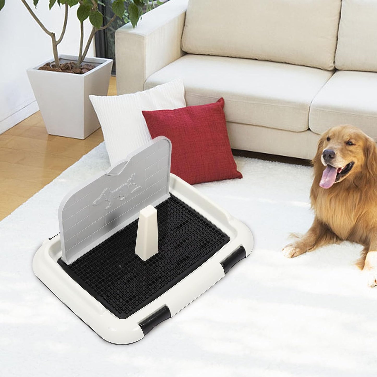 Dog Indoor Potty Tray with Wall Large Plastic Dog Toilet Training Pad Holder Anti-Slip Puppy Pee Tray
