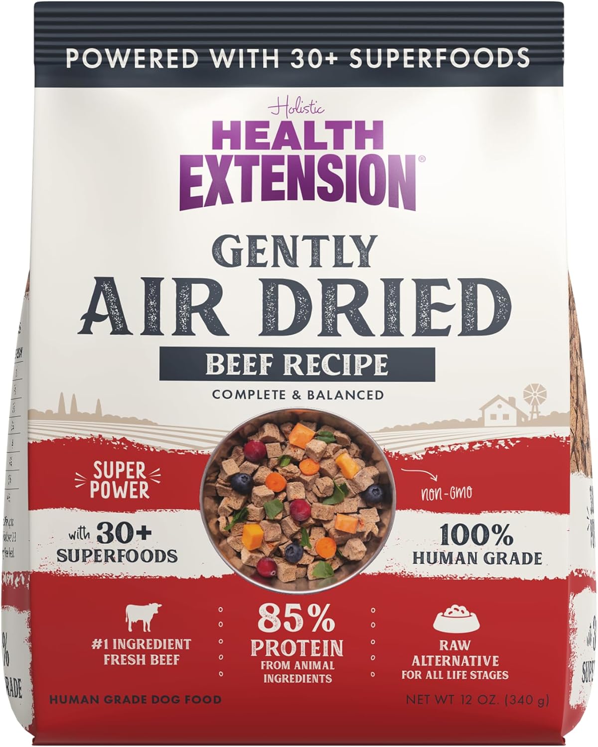 Health Extension Gently Air Dried Beef Dog Food, (12oz, 340 g) – Complete & Balanced with 85% Animal Protein and 30+ Superfoods for All Life Stages