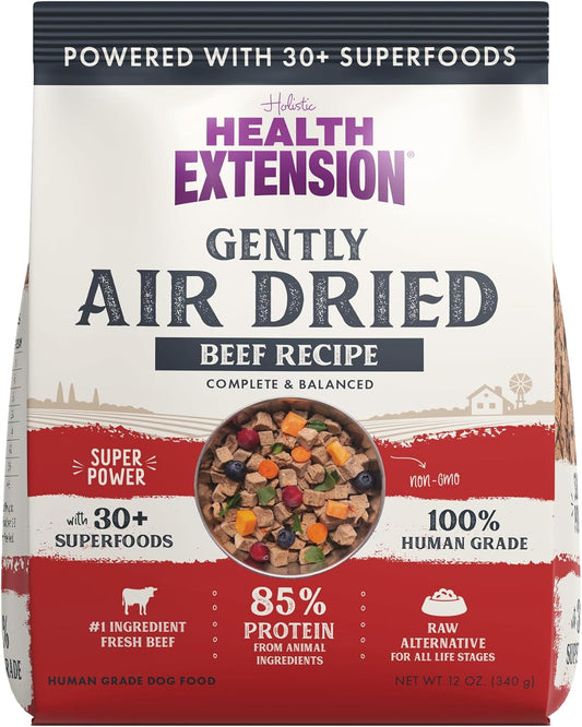 Health Extension Gently Air Dried Beef Dog Food, (12oz, 340 g) – Complete & Balanced with 85% Animal Protein and 30+ Superfoods for All Life Stages