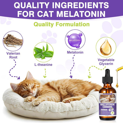 Cat Melatonin, Melatonin for Cats, Cat Tranquilizer to Anxiety Relief for Feline and Stressful Emotions in Kitten, Cats Sleep Aid to Promote Relaxation and Entry into Sleep in Kitten