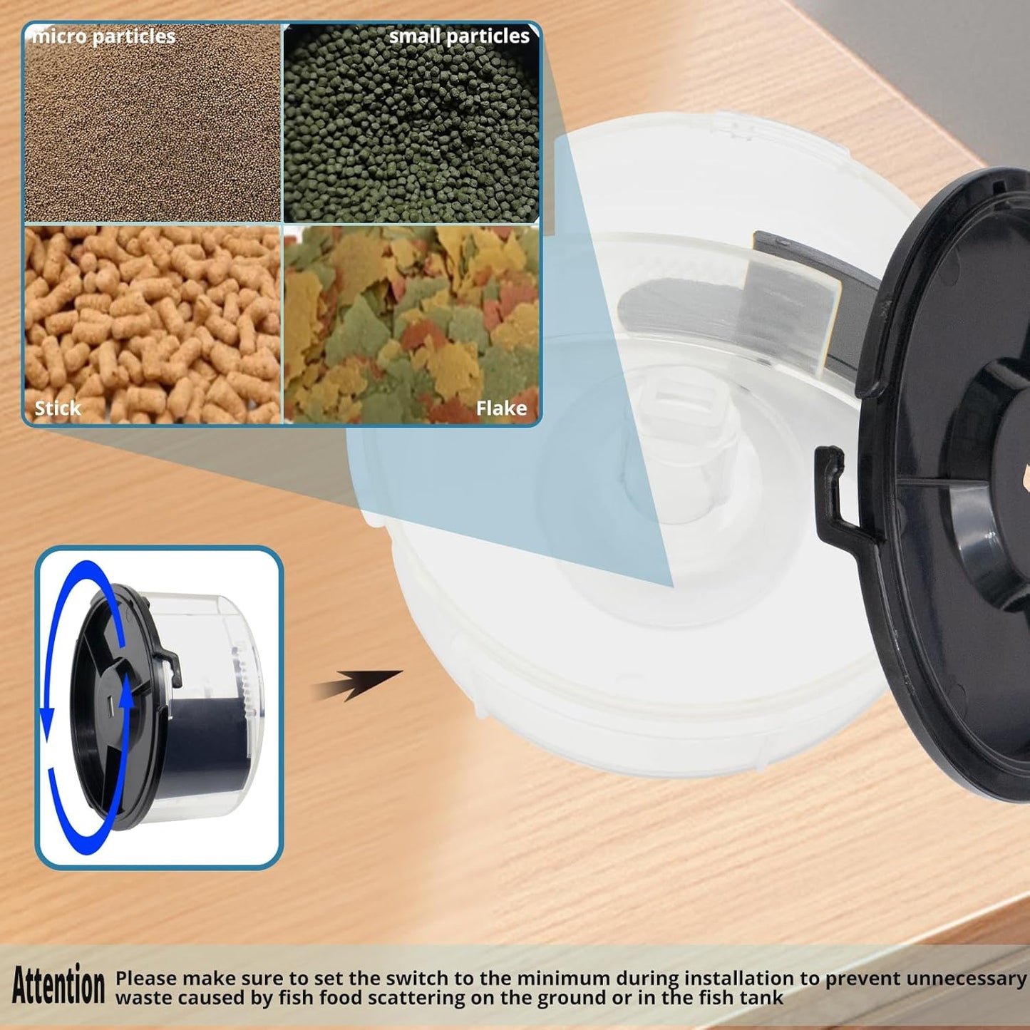 Fish Feeders for Aquariums LCD Display,Automatic Feeder USB,Up to 24 Feedings A Day, with Food Containers 280 ML Capacity, Fish Feeding Ring, Suitable for Vacation Weekend Day