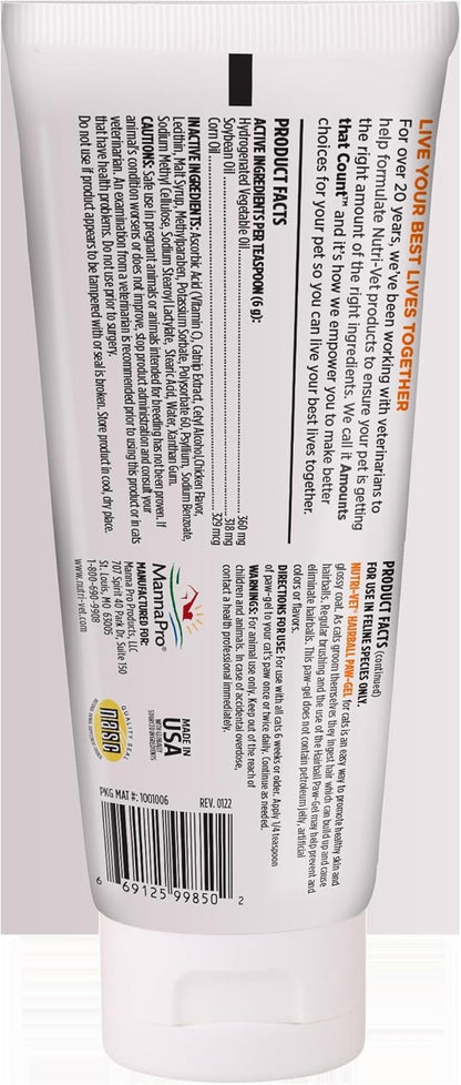 Nutri-Vet Hairball Paw Gel, Cat Hairball Remedy, Kitten Supplies, Hair Ball Relief for Cats, Grooming Aid, Fur Ball Remedy, Soybean & Coconut Oil, Chicken Flavor, 3 oz