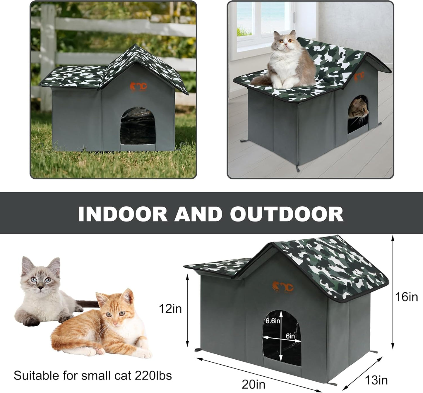 Outdoor Cat House, Feral Cat House, Pet Outside Waterproof House for Outdoor/Indoor Cats, Insulated Cat Bed for All Seasons (Camo, XL)