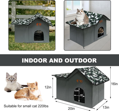 Outdoor Cat House, Feral Cat House, Pet Outside Waterproof House for Outdoor/Indoor Cats, Insulated Cat Bed for All Seasons (Camo, XL)