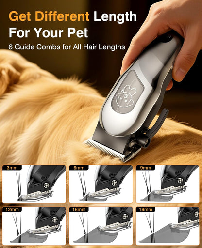 Dog Clippers for Grooming, Dog Grooming Kit for Heavy Thick Hair, Low Noise Cordless Pet Hair Trimmer with Stainless Steel Blade, Professional Rechargeable Hair Trimmer for Dogs and Cats